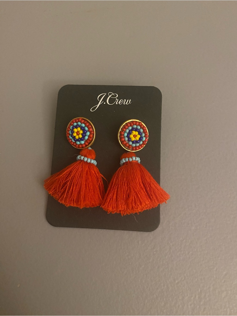 J. Crew Orange Beaded Tassel Drop Earrings